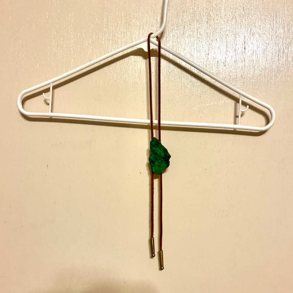 Vintage Leather Bolo Necklace - gorgeous green gemstone!